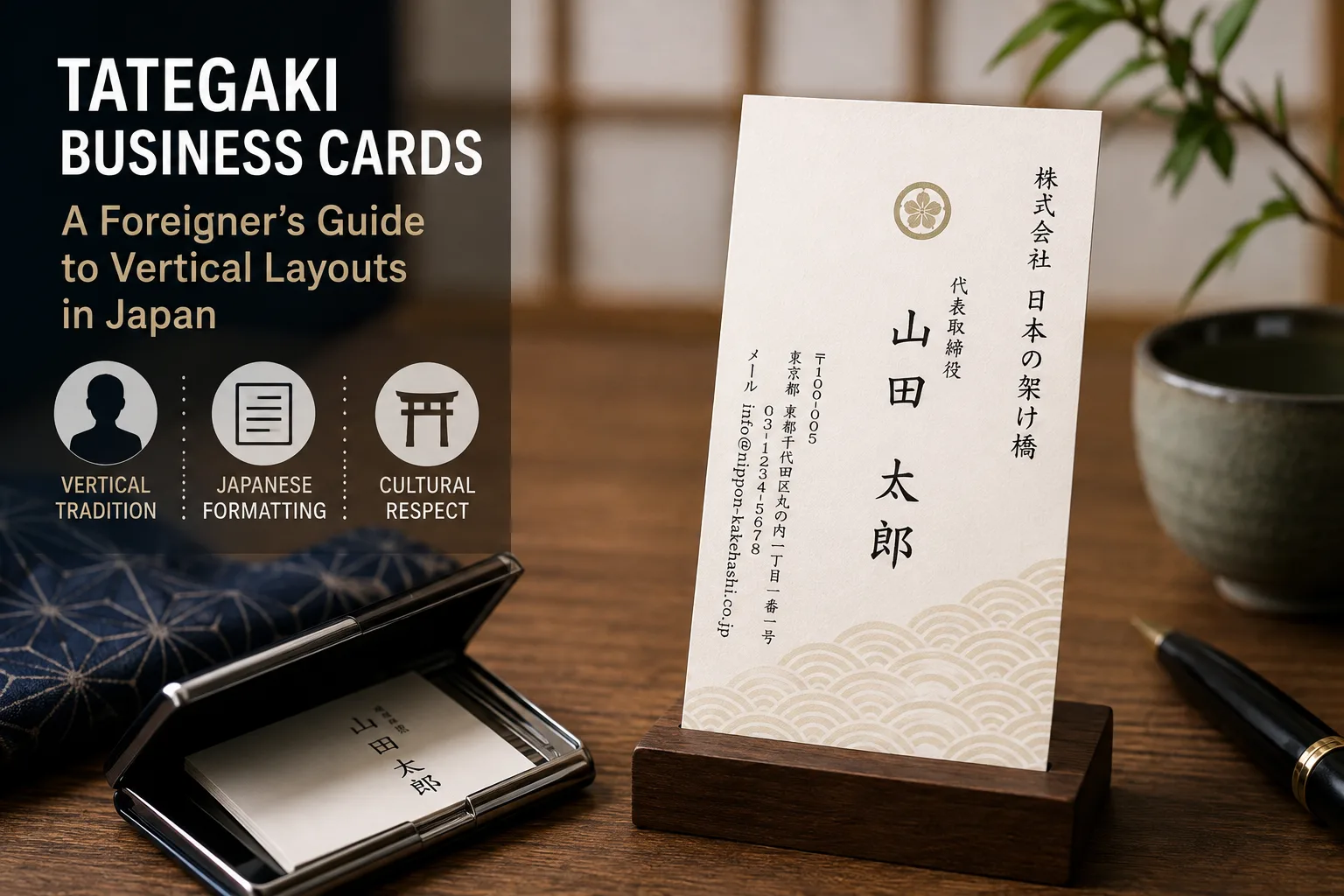 Tategaki vertical business card layout guide for Japan 91x55 mm meishi